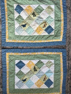2 Cottage Core Patchwork Quilted Pillow cases